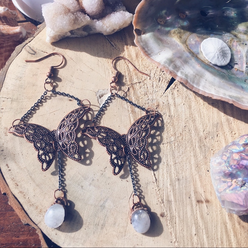 moonstone crystal butterfly earrings handmade